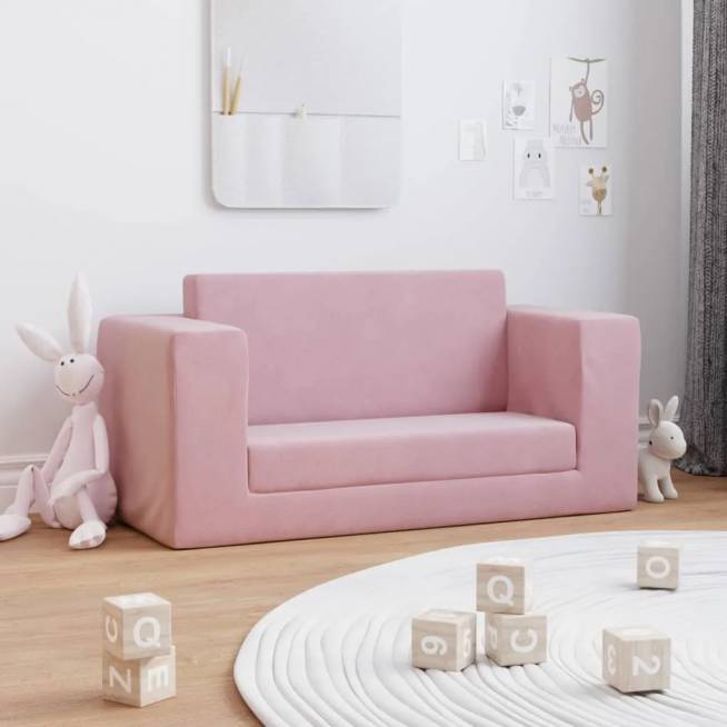 Vaikiška dvivietė sofa-lova iš pliušo įvairių spalvų