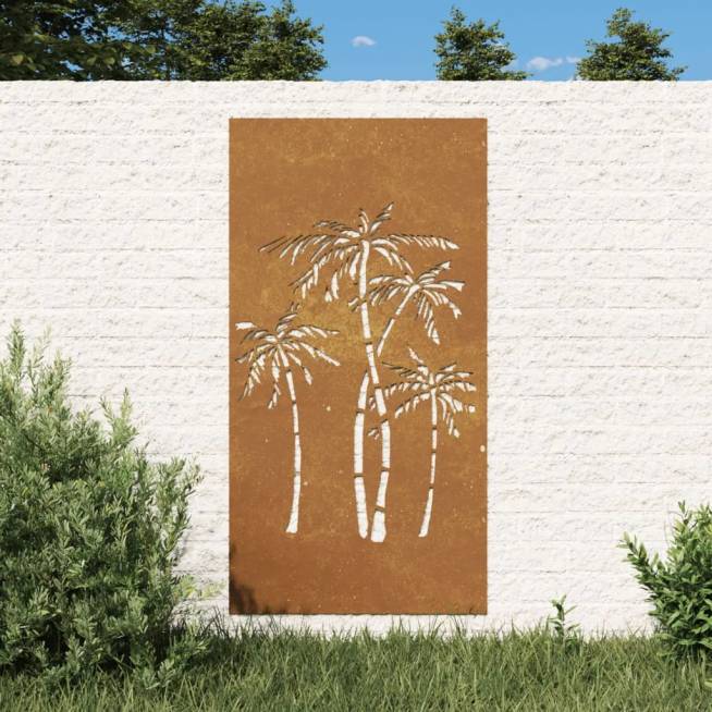 Sodo sienos dekoracija, 105x55cm, corten plienas, palmės