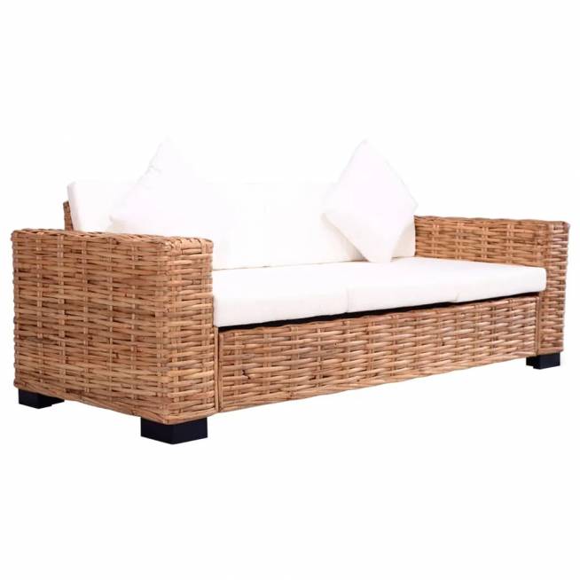 Trivietė sodo sofa, natūralus ratanas