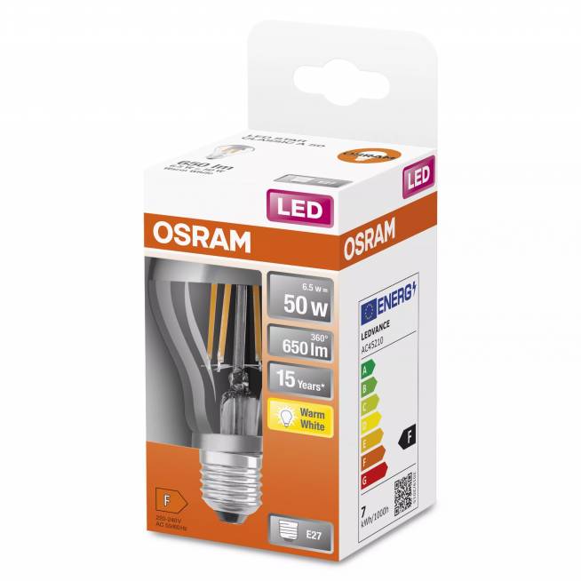 Lemputė Osram LED, A60, šiltai balta, E27, 6.5 W, 650 lm