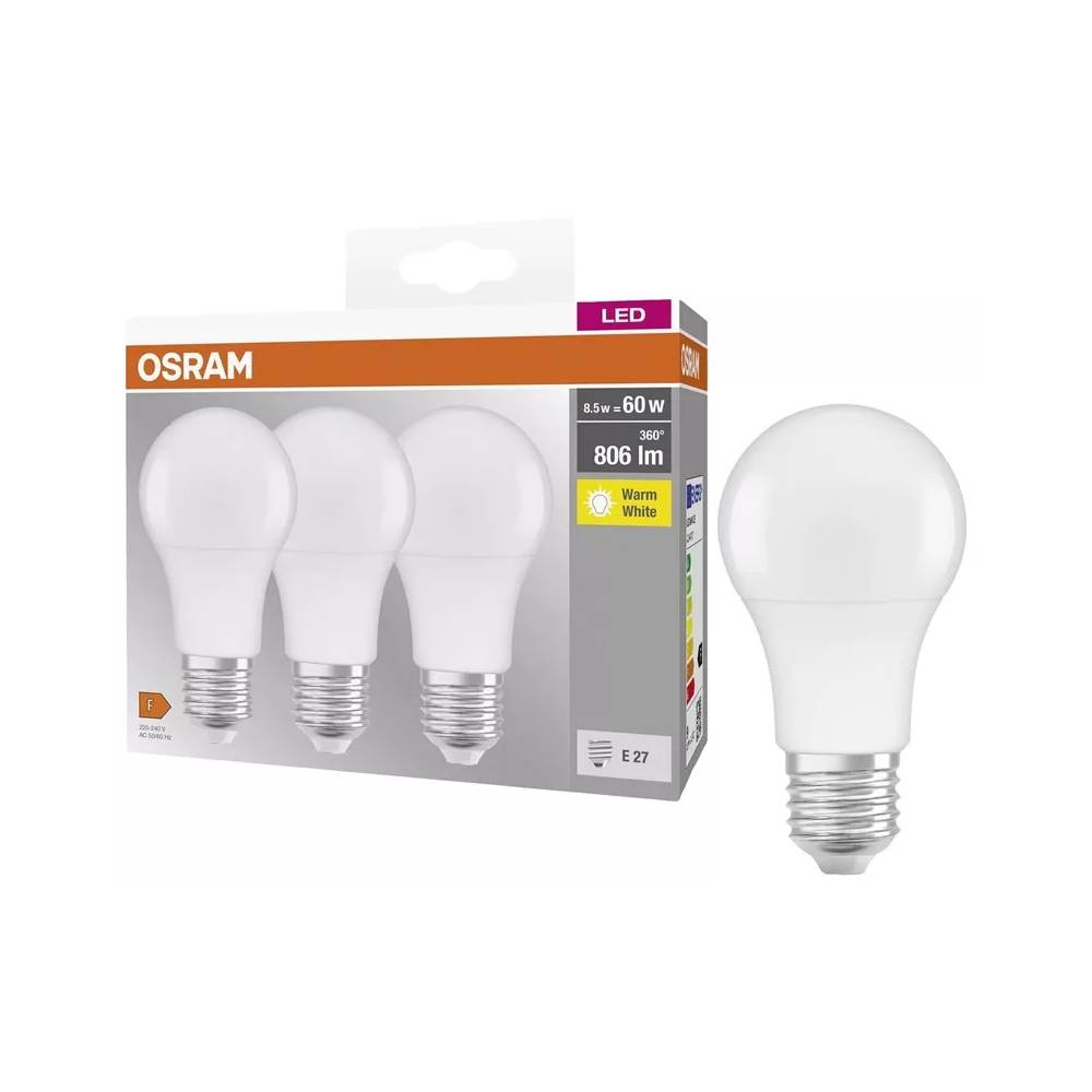 Lemputė Osram LED, A60, šiltai balta, E27, 8.5 W, 800 lm