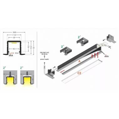 ĮLEIDŽIAMAS LED JUOSTOS ALIUMINIO PROFILIS SMART-IN10 2M