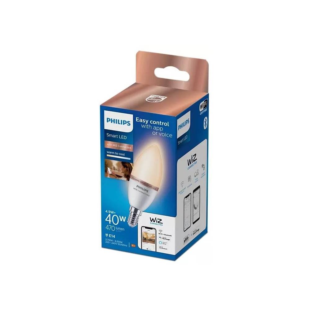 Lemputė Philips Wiz LED, C37, derinama balta, E14, 4.9 W, 470 lm