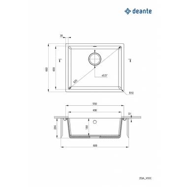 Plautuvė Deante Corda ZQA_G10C, granitas, 55 cm x 46 cm x 19 cm