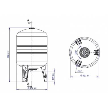 Vertikali hidroforo talpykla Varem US080362CS0A2000, 80 l, 1 colis - Išorinis sriegis