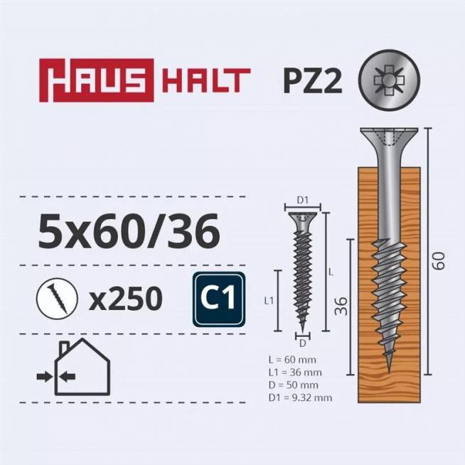 Medsraigtis Haushalt PZ2, 5 x 60 mm, balta, 250 vnt.