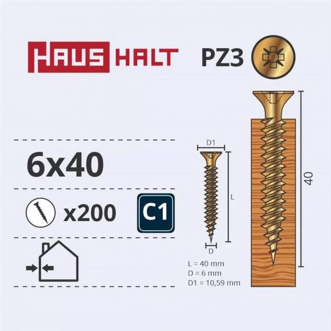 Medsraigtis Haushalt PZ3, 6 x 40 mm, geltona, 200 vnt.