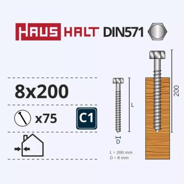 Medsraigtis Haushalt, 8 x 200 mm, 75 vnt.