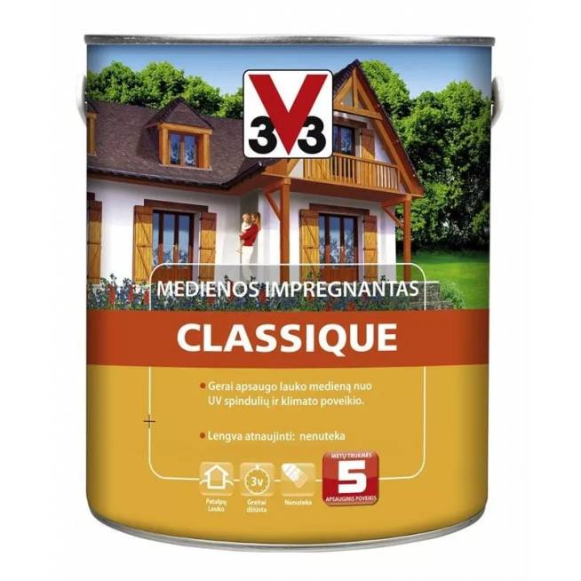 Medienos impregnantas V33 Classique, tamsiai ruda/palisandro, 2.5 l