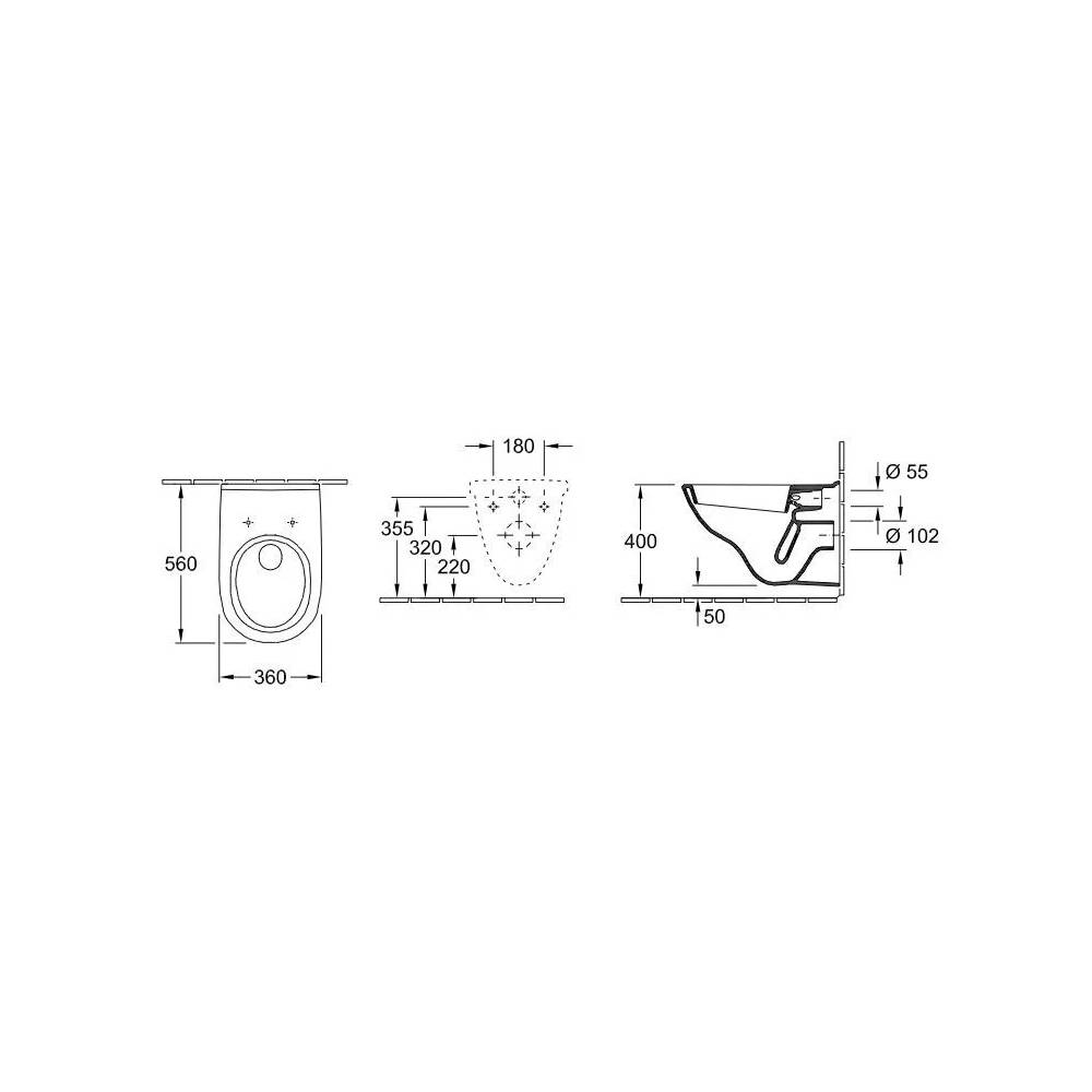 Unitazas, pakabinamas Villeroy & Boch O. Novo 5660H101, su dangčiu, 360 mm x 560 mm