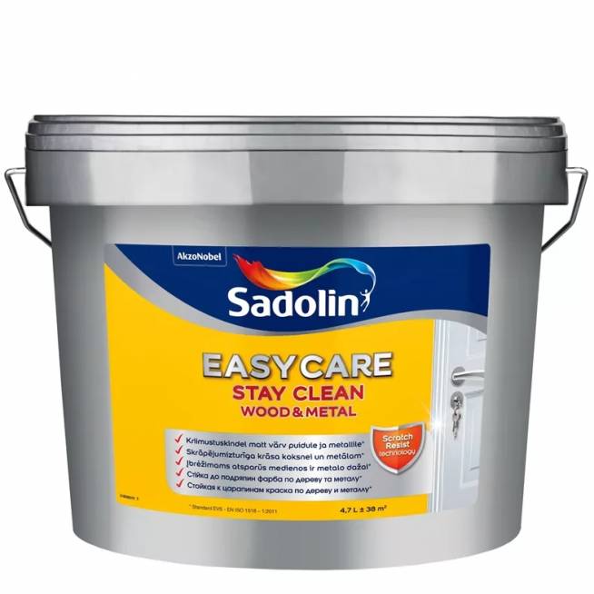 Emaliniai dažai Sadolin Easycare Wood & Metal, matinis, 4.7 l, balta