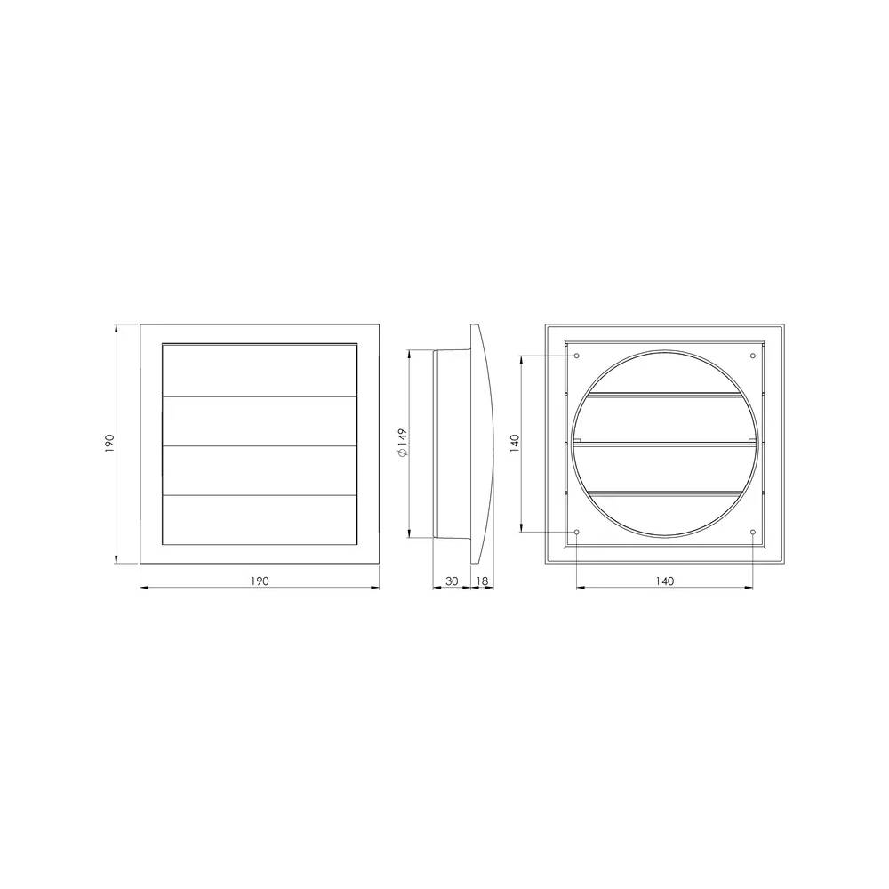 Ventiliacijos grotelės Europlast ND15Z, plastikas, 190 mm x 190 mm, 149 mm