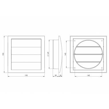 Ventiliacijos grotelės Europlast ND15Z, plastikas, 190 mm x 190 mm, 149 mm