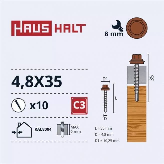 Savisriegis Haushalt, 4.8 mm x 35 mm, 10 vnt.