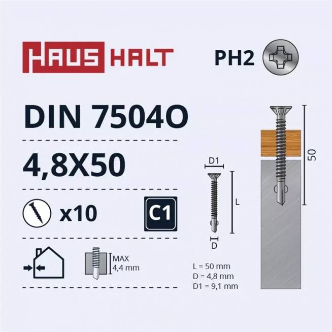 Savisriegis Haushalt DIN 7504O, 4.8 mm x 50 mm, 10 vnt.