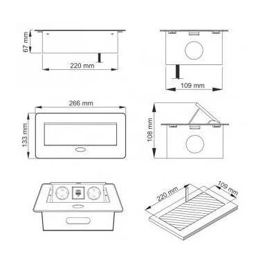 Įmontuojamas ilgintuvas Design Light, 3 x 1,5 mm², 3 m, 2 lizdų, 2USB