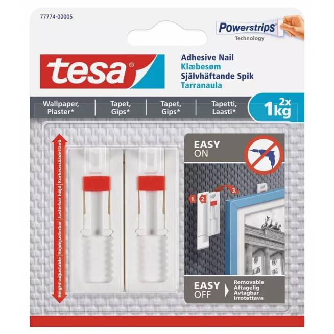 Kabliukai rėmeliui pakabinti Tesa Powerstrips, 2 vnt., skaidri/balta