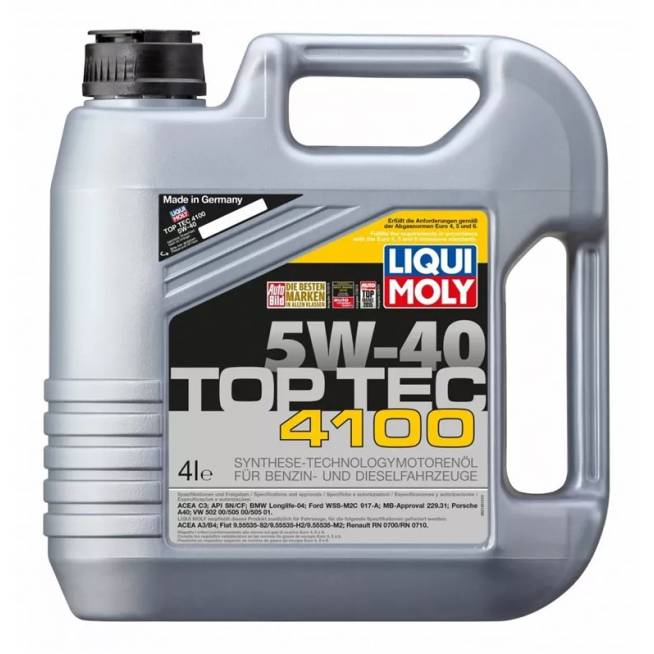 Variklių alyva Liqui Moly 4100 TOP-TEC 5W - 40, sintetinis, lengviesiems automobiliams, 4 l