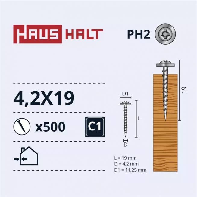 Savisriegiai Haushalt, DIN 14566, 4,2 x 19 mm, 500 vnt.