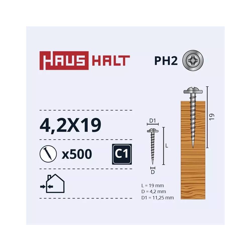 Savisriegiai Haushalt, DIN 14566, 4,2 x 19 mm, 500 vnt.