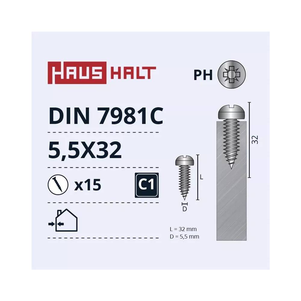 Savisriegiai Haushalt, DIN 7981C, 5.5 x 32 mm, 15 vnt.