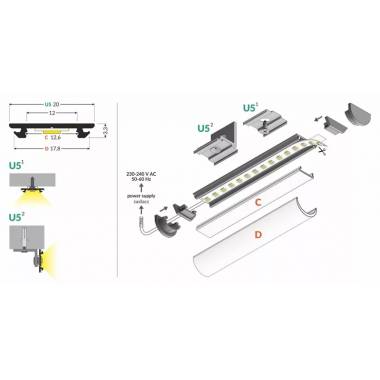 PAVIRŠINIS LED JUOSTOS ALIUMINIO PROFILIS ARC12 ANODUOTAS 2M