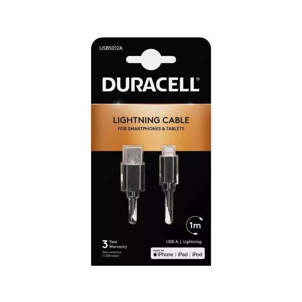 Laidas Duracell USB5012A, USB/Apple Lightning, 1 m, juoda