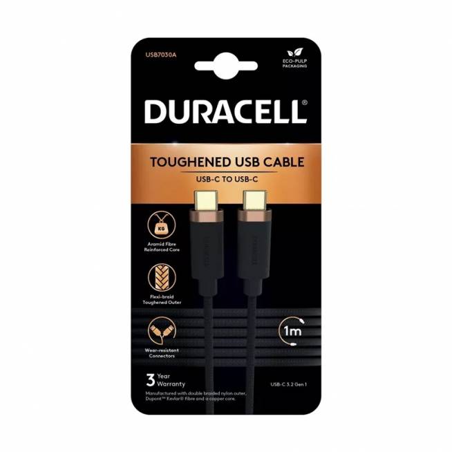 Laidas Duracell USB7030A, USB Type C, 1 m, pilka