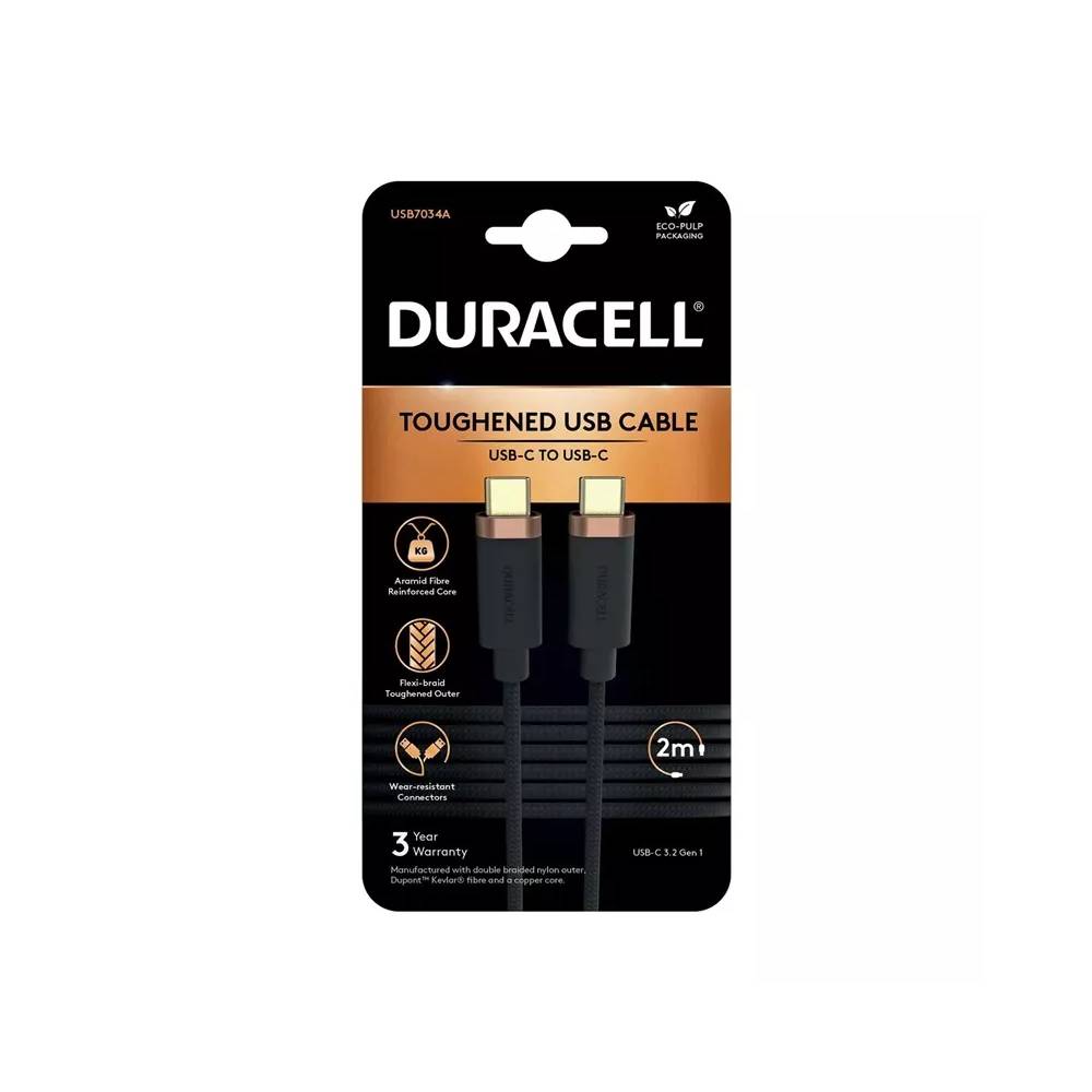 Laidas Duracell USB7034A, USB Type-C, 2 m, pilka