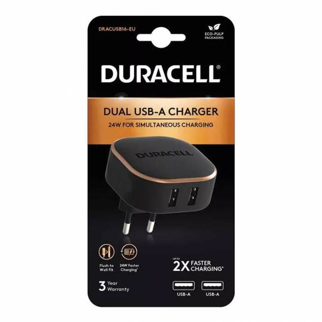 Buitinis įkroviklis Duracell DRACUSB16-EU, 2 x USB,pilka,24W