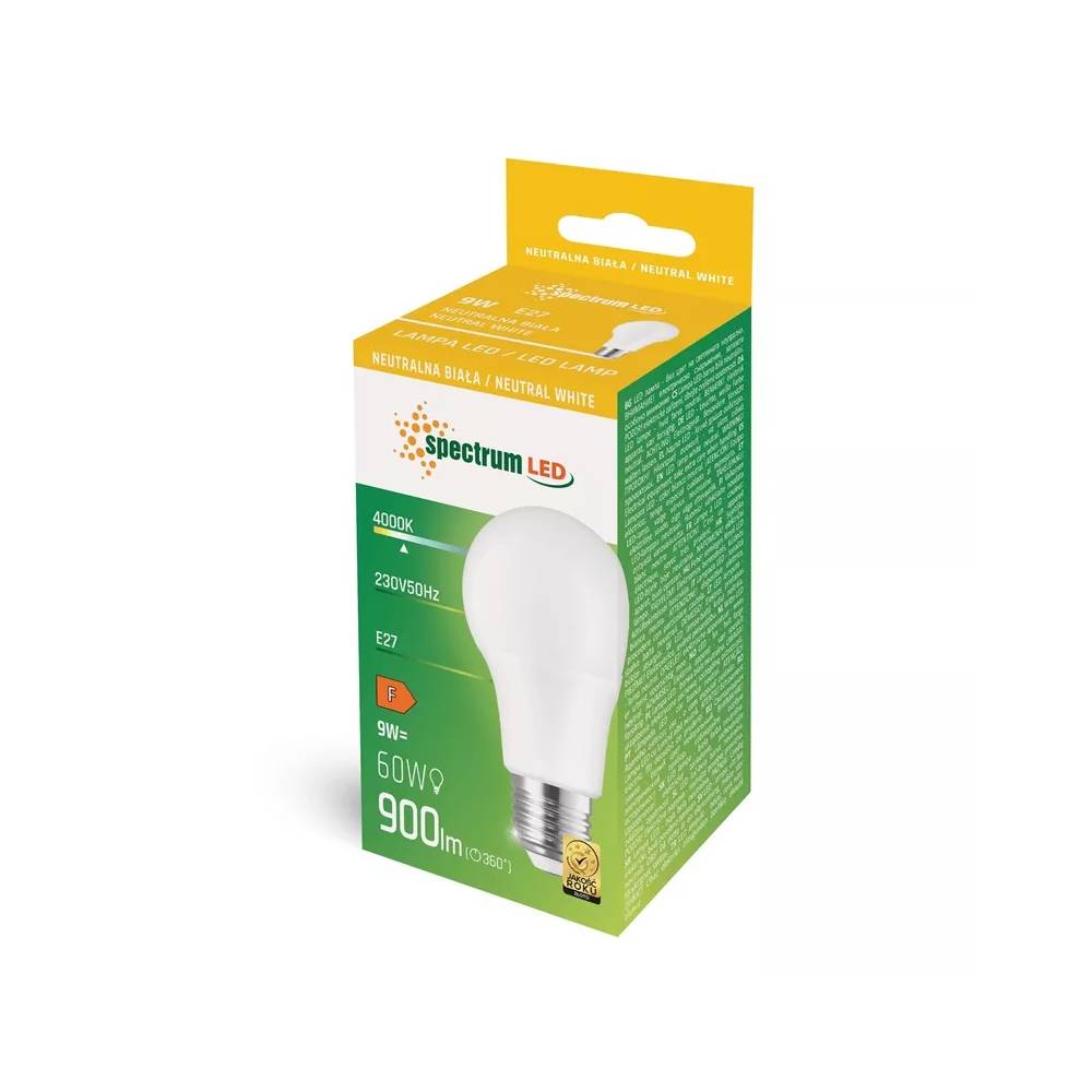 LED lemputė E27 A60 9W 900LM 4000K