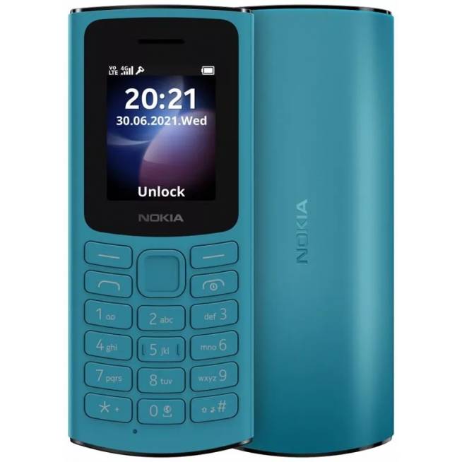 Mygtukinis telefonas Nokia 105 (2023), 4 MB, šviesiai mėlynas