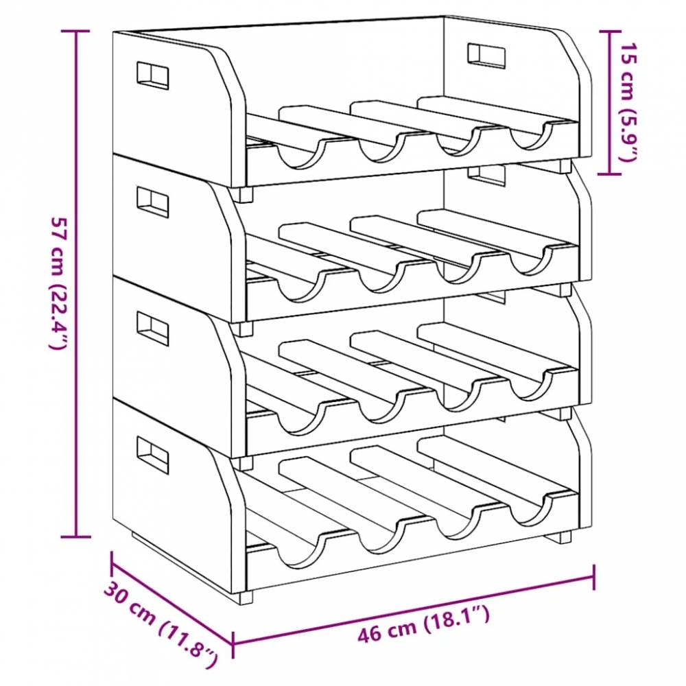 Vyno butelių laikikliai, 4vnt., 16 butelių, perdirbta mediena