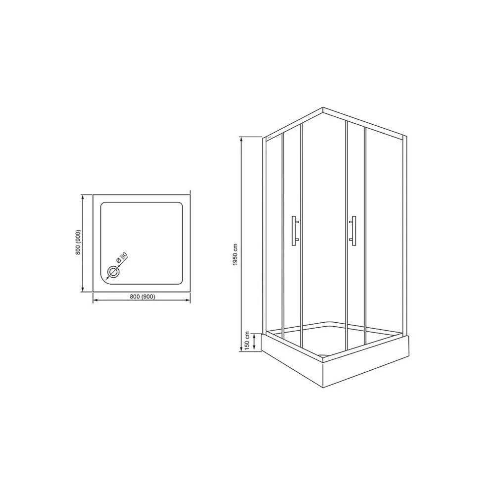 Dušo kabina Thema Lux Aris Square QA111-80, kvadratinė, 80 cm x 80 cm x 195 cm