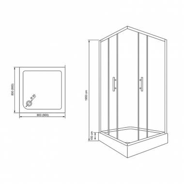 Dušo kabina Thema Lux Aris Square QA111-80, kvadratinė, 80 cm x 80 cm x 195 cm