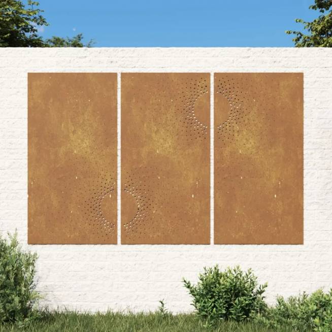 Sodo sienos dekoracija, 3 dalių, 105x55cm, corten plienas