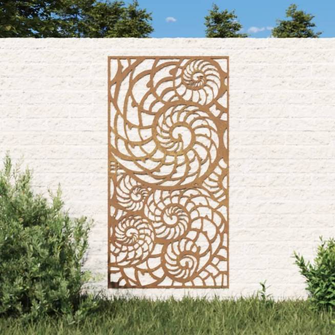 Sodo sienos dekoracija, 105x55cm, corten plienas, kriauklės