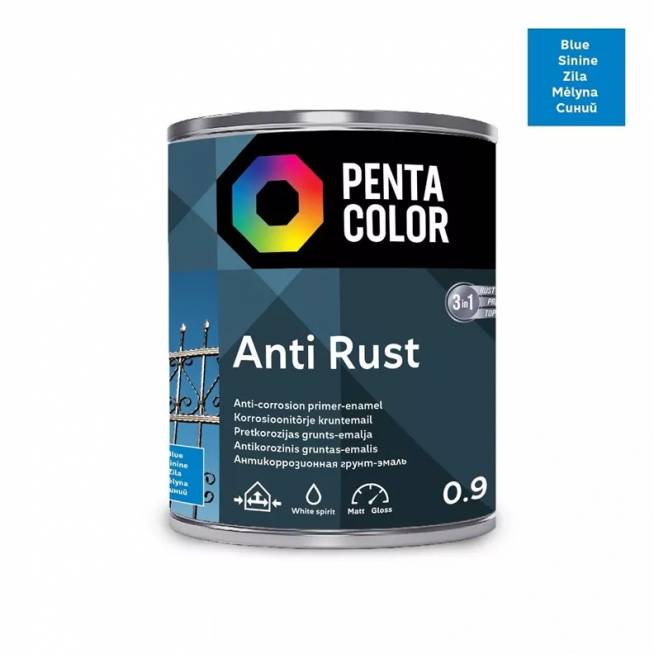 Emaliniai dažai Pentacolor Anti Rust, pusiau blizgus, 0.9 l, mėlyna