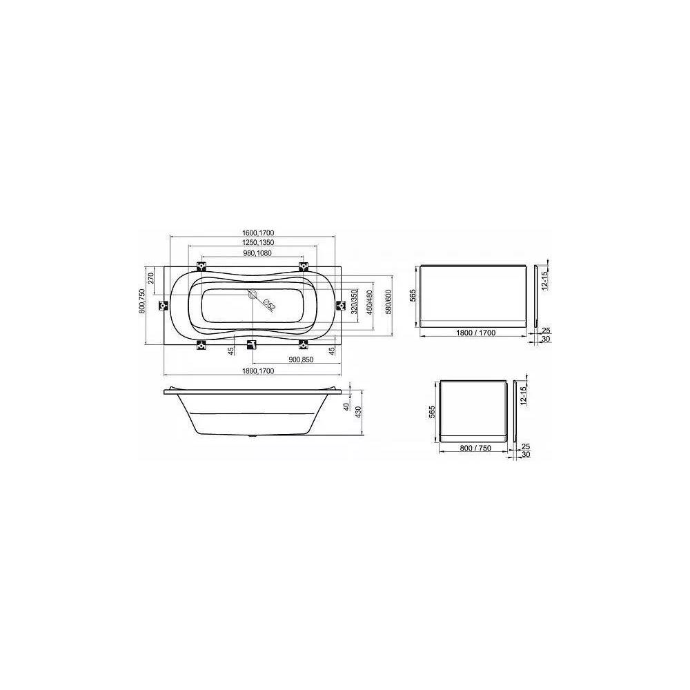 Vonios panelė Ravak A/U 170, 170 cm x 56.5 cm x 2.5 cm