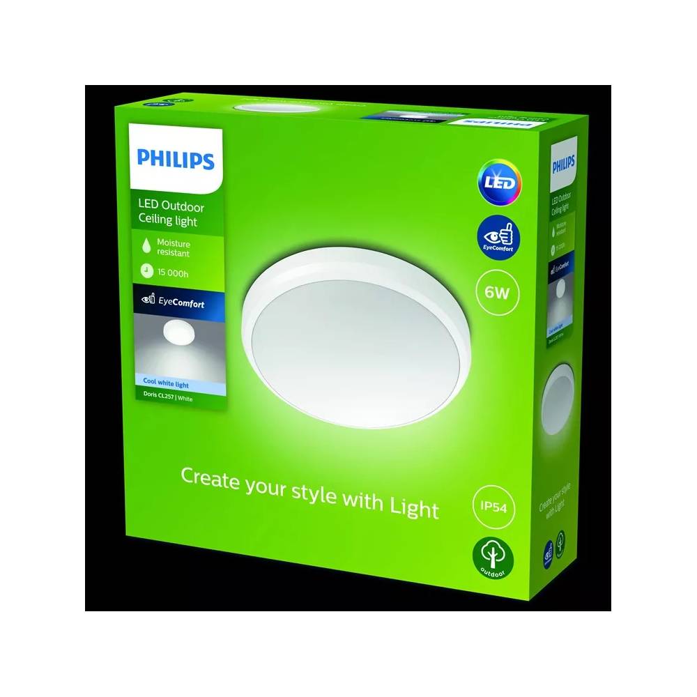 Šviestuvas Philips Doris, 6W, LED, IP54, baltas, 22 cm x 7 cm