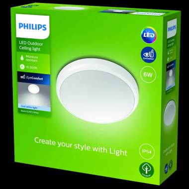 Šviestuvas Philips Doris, 6W, LED, IP54, baltas, 22 cm x 7 cm