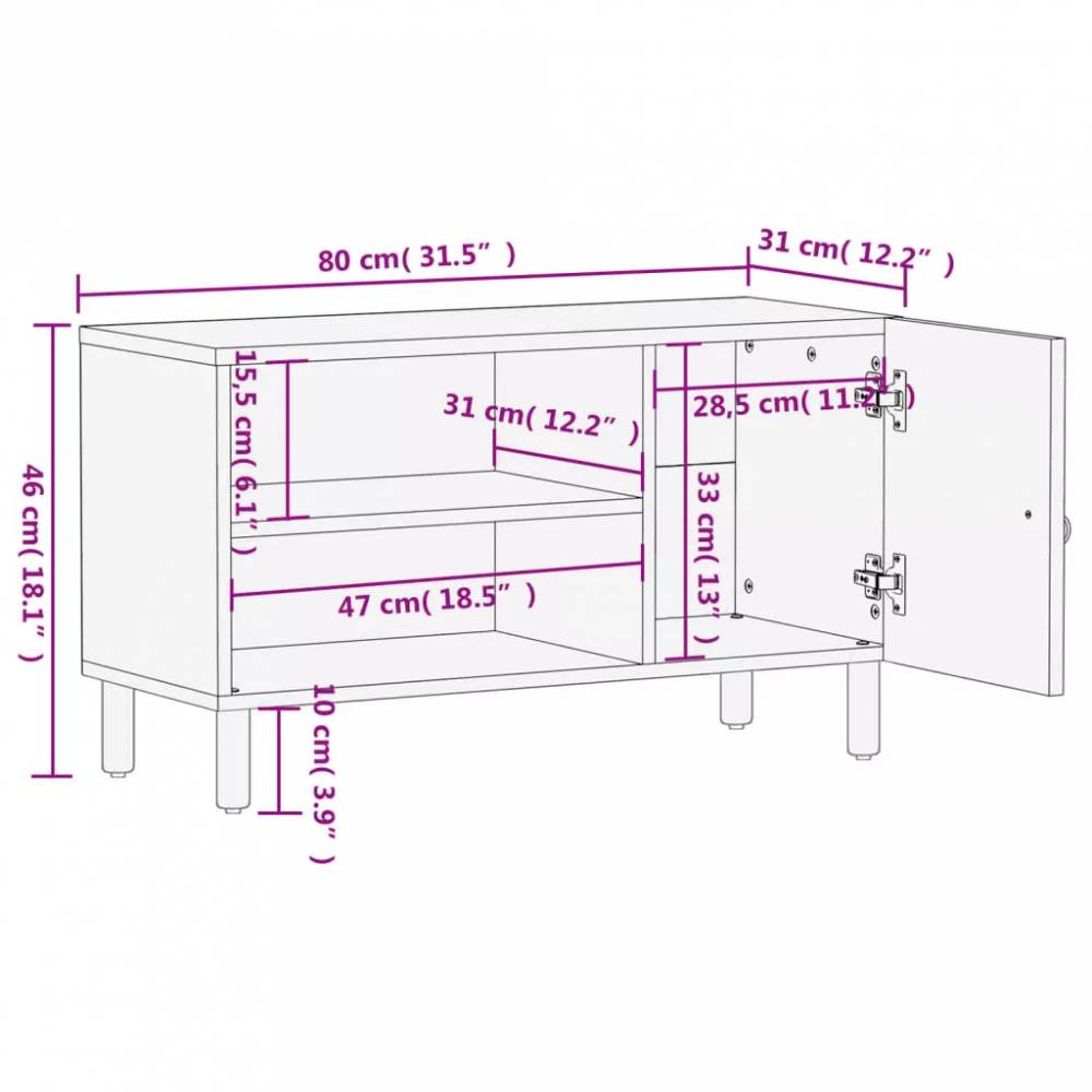 Televizoriaus spintelė, 80x31x46cm, mango medienos masyvas