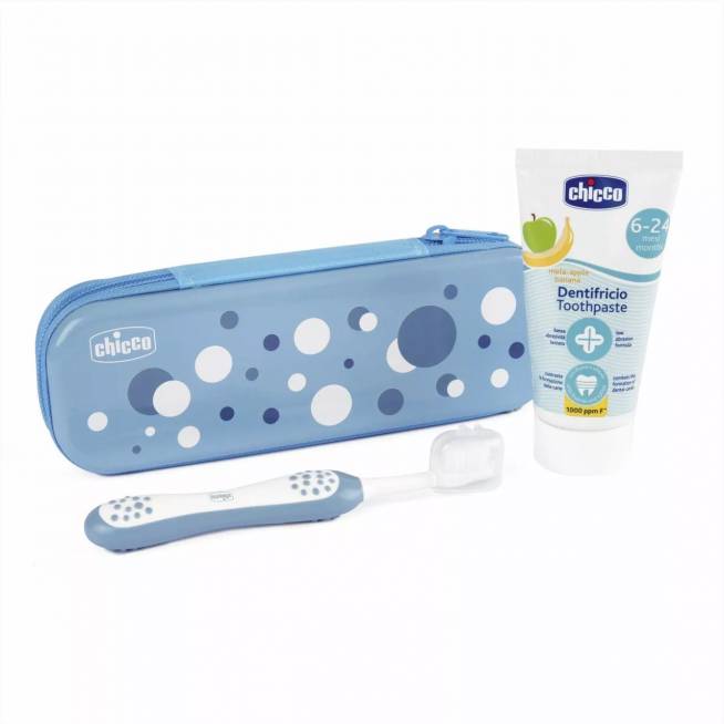 CHICCO 00012098000000 Fluoridinė dantų pasta+šepetėlis+eti rinkinys Indigo 6-36 m