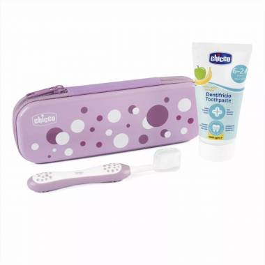 CHICCO 00012098100000 Fluoridinė dantų pasta+šepetėlis+eti rinkinys Lila 6-36 m