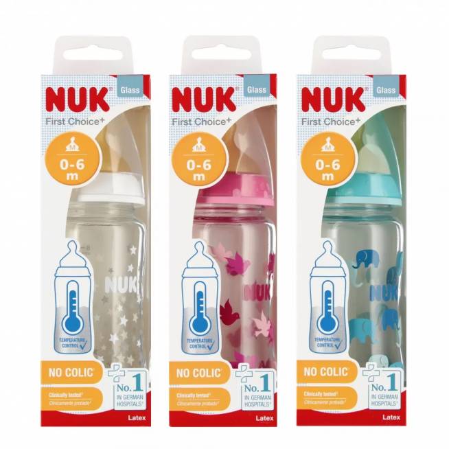 NUK 745122 Stiklinis buteliukas 240 ml + čiulptukas 0-6 m FC