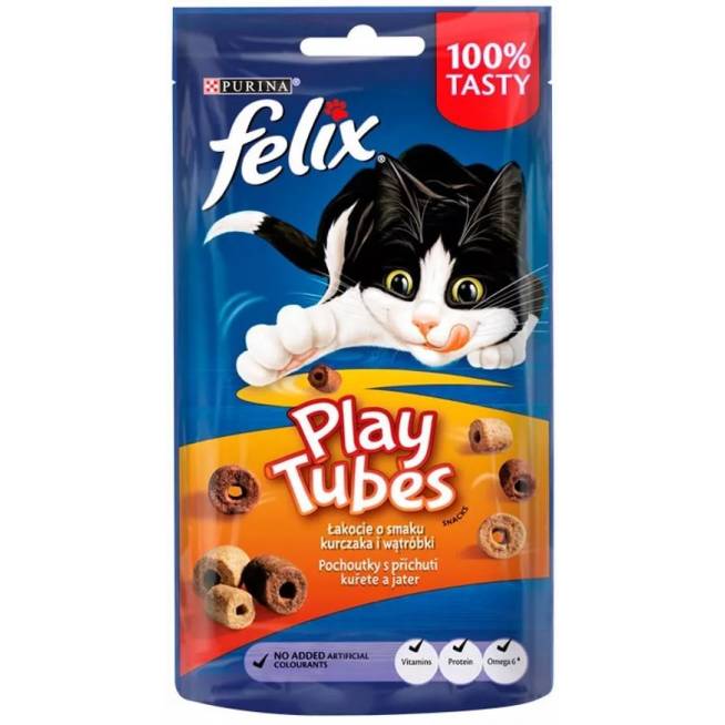 Skanėstas katėms Felix Play Tubes Chicken & Liver, vištiena, 0.05 kg