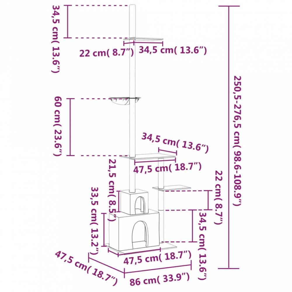 Draskyklė katėms iki lubų, 250,5–276,5cm