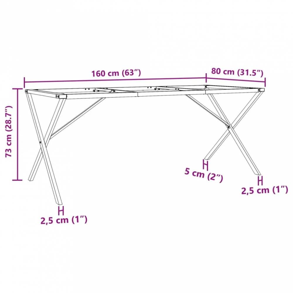 Valgomojo stalo kojos, 160x80x73cm, ketus, X formos rėmas
