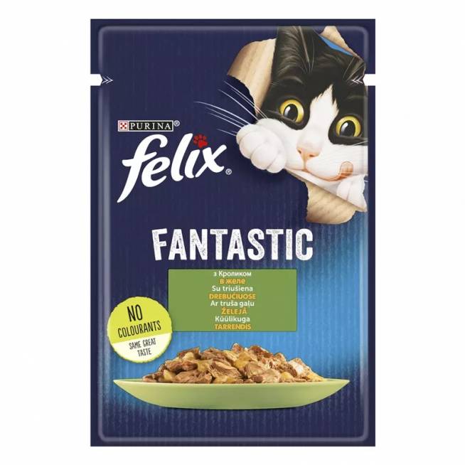 Šlapias kačių maistas Purina Felix Fantastic, triušiena, 0.85 kg