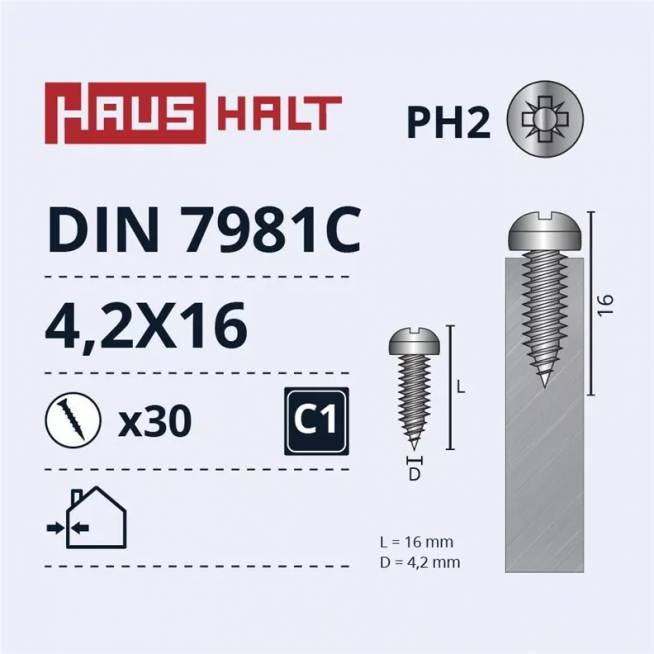 Savisriegis Haushalt DIN7981C, 4.2 mm x 16 mm, 30 vnt.